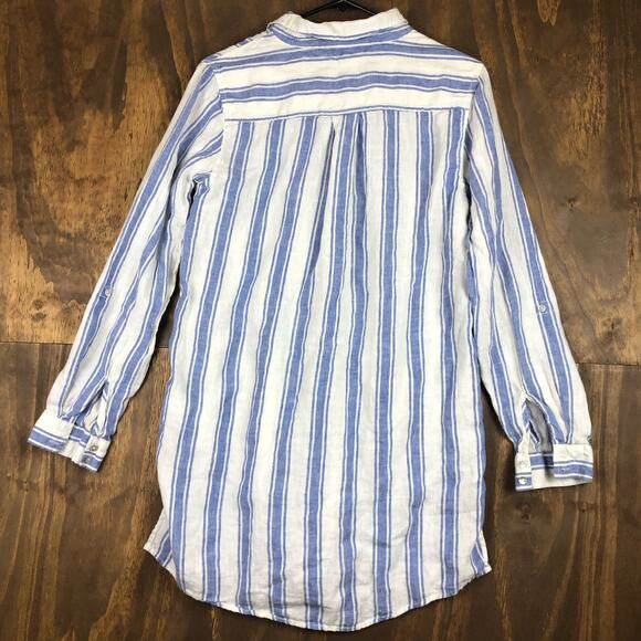 Antibes Blanc Womens Shirt Blue White Stripe Collared Button Down Linen Small - Picture 10 of 13
